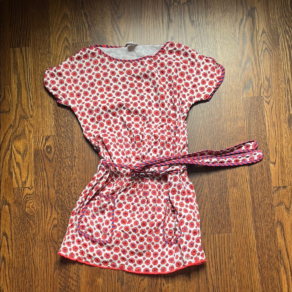 Little Marc Jacobs Red Floral Print Belted Tunic Dress